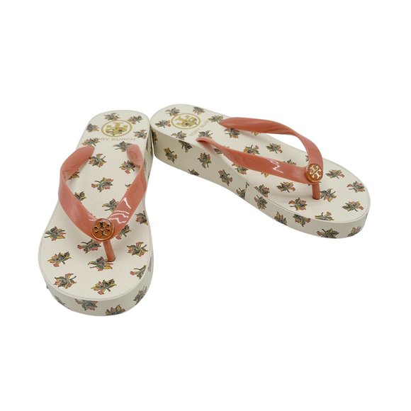 Tory Burch Shoes - TORY BURCH Wedge Flip Flop in Orange Lotus Flower